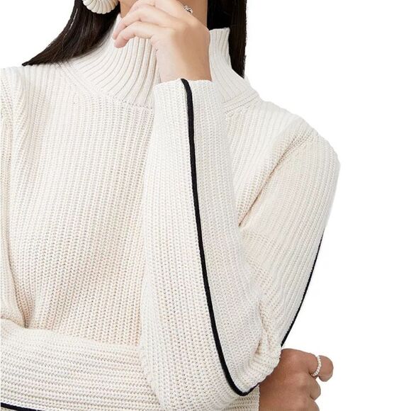 FRENCH CONNECTION Mozart Cotton Mock Neck Relaxed fit Sweater Size Medium NWT - Picture 2 of 14